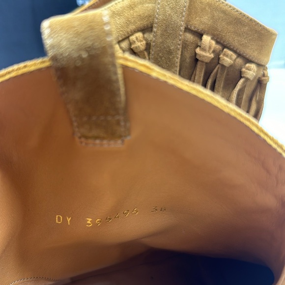 Saint Laurent YSL Ankle Boots Chelsea Boot Fringe Suede Tan Brown New Size 38 - Picture 7 of 13